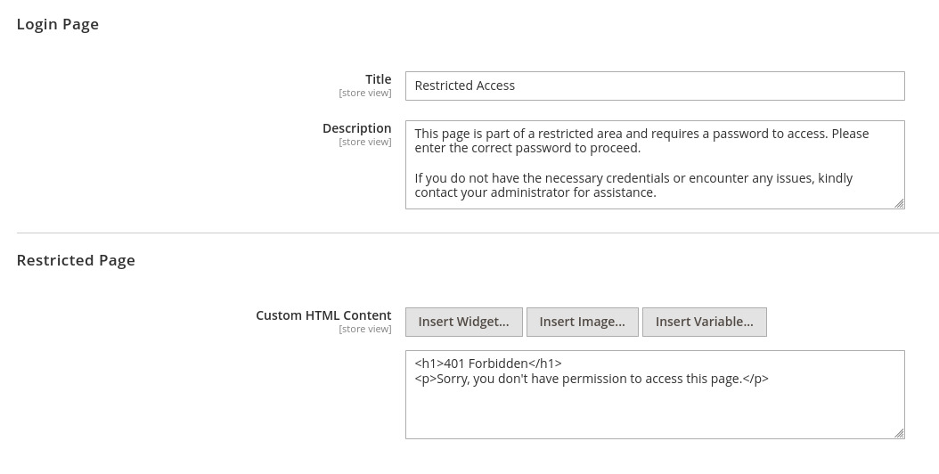 Magento Page Restriction Content Settings