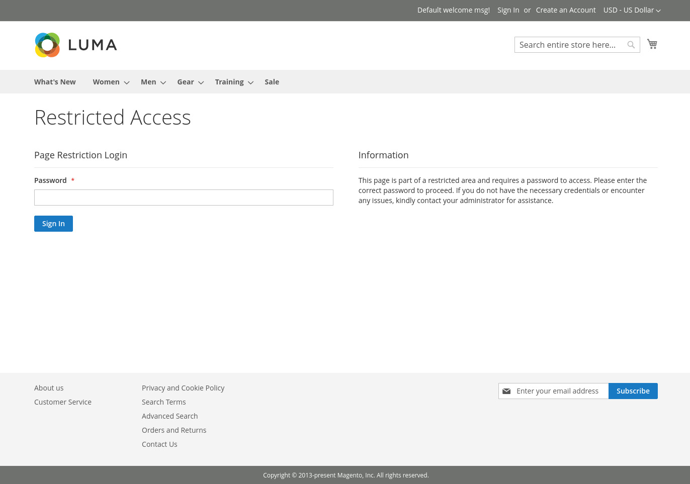 Magento Page Restriction Login Page