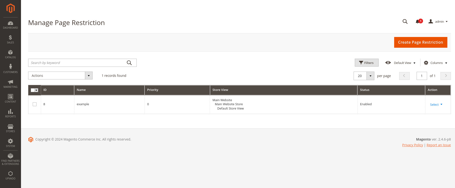 Magento Page Restriction Content Settings