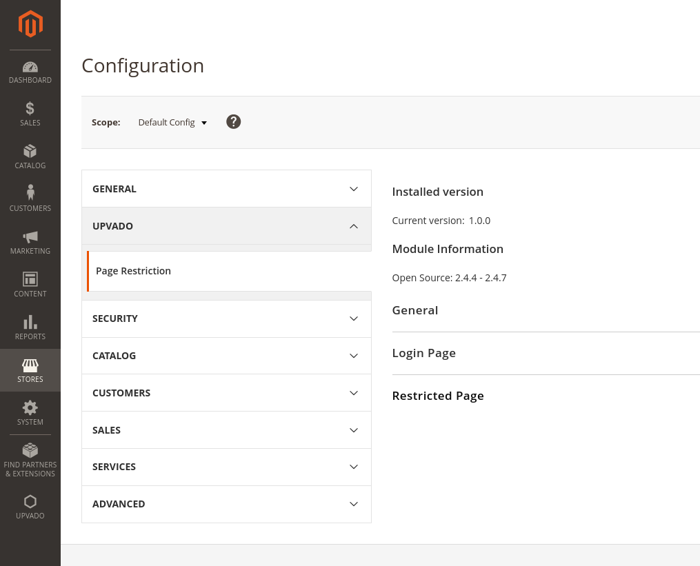 Magento Page Restriction System Config
